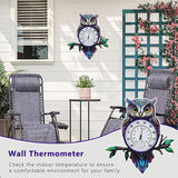 22" Outdoor Thermometer, Large Metal Indoor Wall Thermometer, Printed Owl Outside Thermometer with Large Number for Patio Home Room Decor