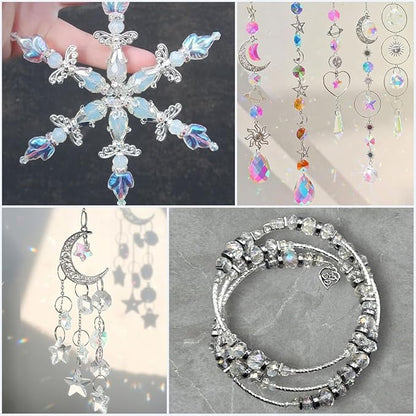 SUNNYCLUE 525Pcs Lamp Crystals Prisms Suncatcher Prism Rainbow Maker Glass Rondelle Heart Butterfly Bead Charms Chandelier Crystal Beads Hanging Ornament for Home Room Indoor Windows Lamp Decoration