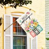 AVOIN colorlife Hello Spring House Flag 28x40 Inch Double Sided Outside, Floral Mason Jar Holiday Yard Outdoor Flag
