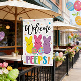 Welcome Easter Garden Flag 12x18 Inch Double Sided Easter Eggs Bunny Garden Flags for Outside, Spring Seasonal Decorations, Cute Rabbit Yard Lawn Flags for Holiday Farmhouse Outdoor Decor (Burlap)
