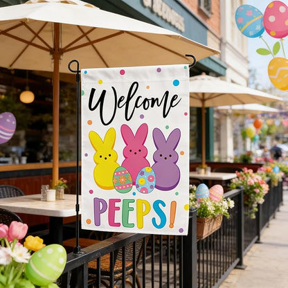 Welcome Easter Garden Flag 12x18 Inch Double Sided Easter Eggs Bunny Garden Flags for Outside, Spring Seasonal Decorations, Cute Rabbit Yard Lawn Flags for Holiday Farmhouse Outdoor Decor (Burlap)