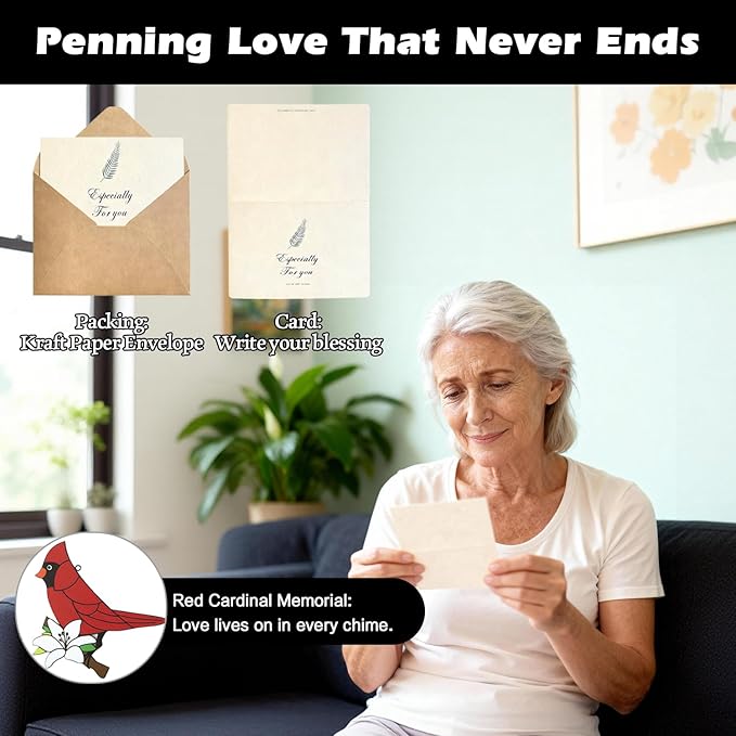 Cardinal Bird Sympathy Wind Chimes, Memorial Wind Chimes for Loss of Loved One Prime, Bereavement/Sympathy/Memorial Gift for Loss of Mother Father Husband Condolence (Black)