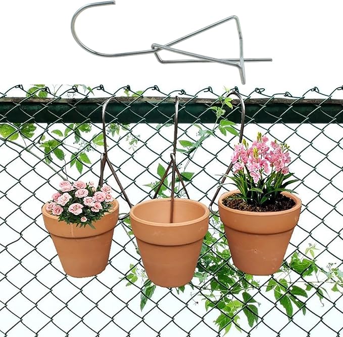 RLECS 10PCS Silver 304 Stainless Steel Flower Pot Hanging Hook 12x5cm Terracotta Basin Stand Wall/Fence Mounted Plant Hanger