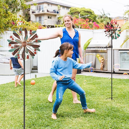 DREAMSOUL Metal Wind Spinners Outdoor, Double Wind Spinner with 5 Stable Stake, Kinetic Spinners for Yard and Garden (63 * 13 Inches)