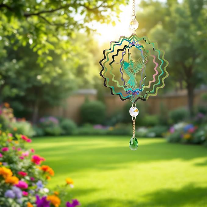 Bird Wind Spinners Outdoor 3D Stainless Steel Wind Sculpture Spinner for Garden Outside Hanging Decor Gradient Twisted Winds Chimes for Christmas Yarn Home Party Decor 2Pcs