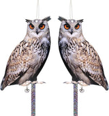 Hanging Flat Fake Owl to Keep Pigeon Away from Balcony 2PCS Garden Owls with Reflective Tape Plastic Owl to Scare Woodpecker Squirrel for Tree Outdoor House Patio Porch Front Porch Decor
