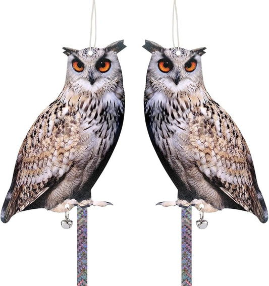 Hanging Flat Fake Owl to Keep Pigeon Away from Balcony 2PCS Garden Owls with Reflective Tape Plastic Owl to Scare Woodpecker Squirrel for Tree Outdoor House Patio Porch Front Porch Decor
