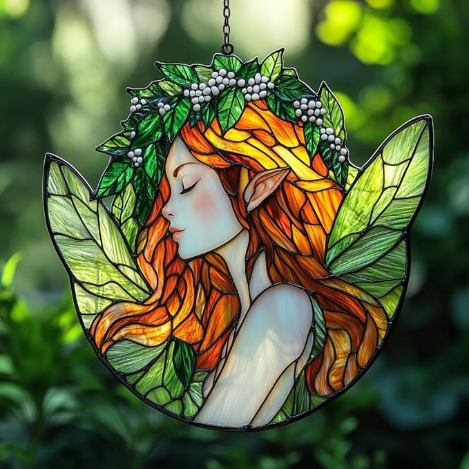 Healing Fairy Acrylic Suncatcher Stained Glass Effect Window Car Hanging Christmas Ornament Indoor Outdoor Decor Garden Sun Catcher Panel for Fairy Lover for Women Mom Grandma