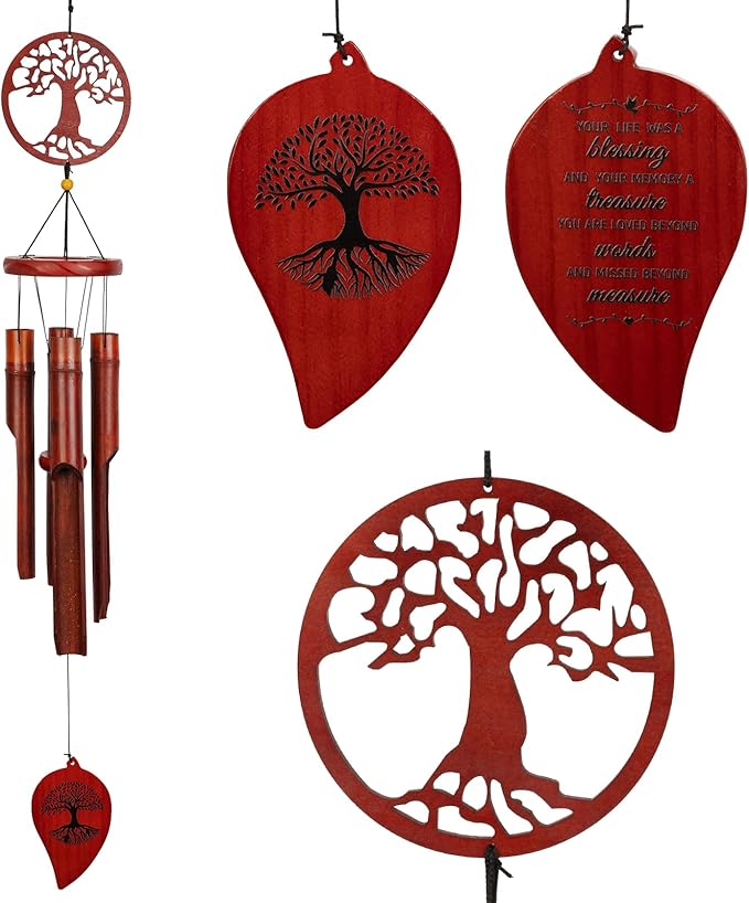 Bamboo Wind Chimes Outdoor, 38" Wooden Wind Chime for Outside Deep Tone Windchimes for Garden Hanging Home Décor Tree of Life Sympathy Memorial Gift for for Any Occasion