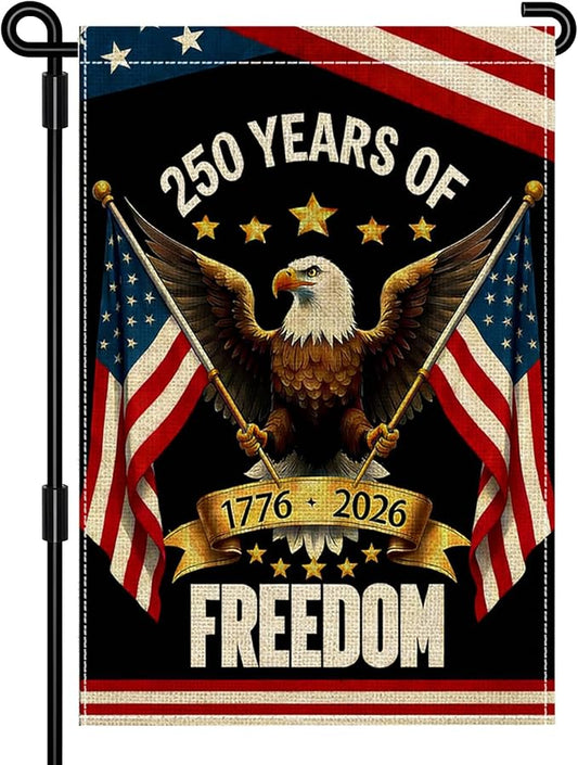 250 Years America Garden Flag, Double Sided 12x18 Patriotic Banner, Eagle Design, 1776-2026 US Semiquincentennial Yard Decor