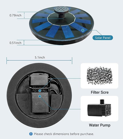 Solar Bird Bath Fountain Pump, 6V 1.2W Floating Solar Fountain, 5 Spray Patterns Water Pump for Bird Bath, Small Pond, Garden & Outdoor Water Features