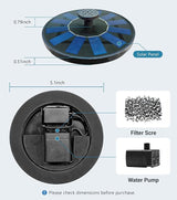 Solar Bird Bath Fountain Pump 5.2" | Floating Solar Fountain with 6V 1.2W Panel | Solar Water Pump for Bird Bath, Pond, Garden & Outdoor Water Features | 5 Spray Patterns