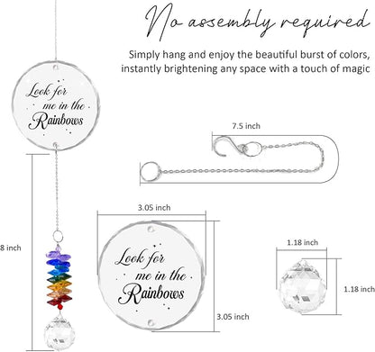 Glass Ornament Suncatcher - Look for Me in The Rainbows - Sympathy Gift for Loss of Loved One - Grief Gifts - Heaven Keepsake - Mother's Day for Mom Dad Sisters Brothers