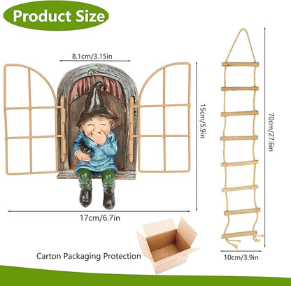 Garden Gnomes Decoration Outdoor Tree Faces Decor with Hanging Ladder for Yard, Elf Out The Door Tree Hugger Figurine Resin Garden Sculpture Ornament Whimsical Gnome Decor for Patio Yard Lawn