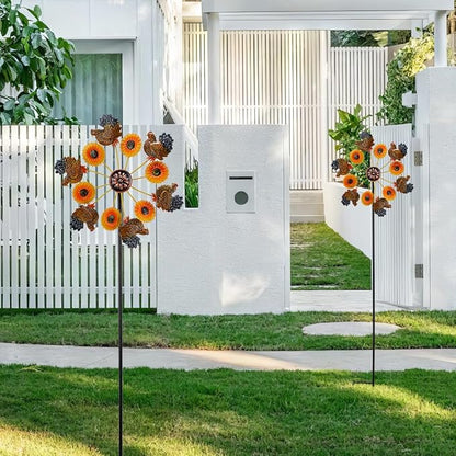 VEWOGARDEN 2PCS Wind Spinners Outdoor, Metal Wind Spinners with Sunflower and Hen Design for Yard Garden Lawn Thanksgiving Decorations