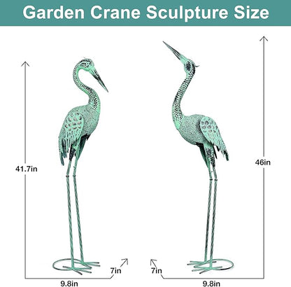 Large Garden Crane Statues & Sculptures - Metal Heron Sculpture Set with Lifelike Patina Bronze Metal Yard Art for Pond, Patio, Lawn - Heron Statue Unique Outdoor Decoration Gift for Women