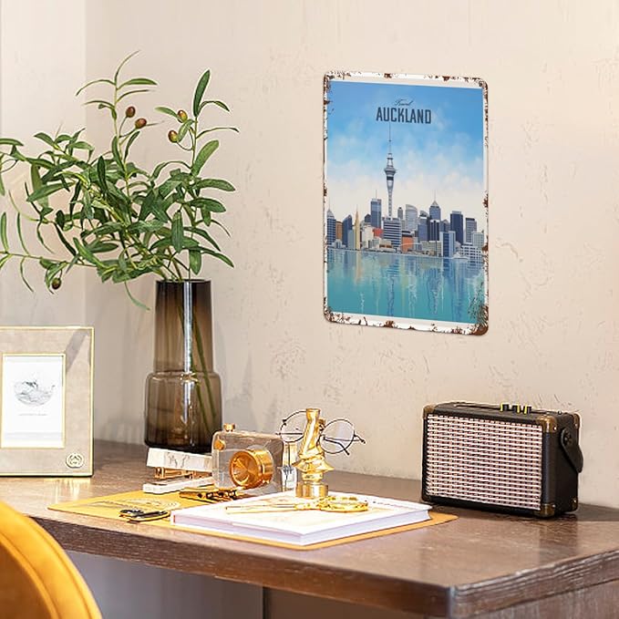 Vintage Tin Signs Travel Auckland 6 Retro Metal Wall Decor for Home,Garden & Patio Inspirational Quotes & Funny Life Posters 8x12IN