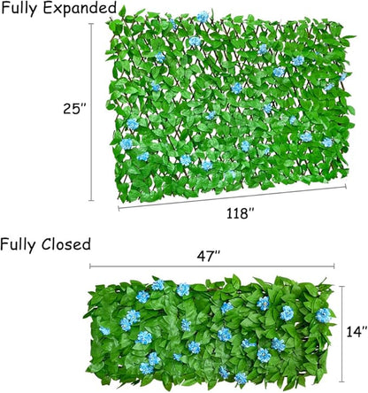 GLANT Expandable Fence Privacy Screen for Balcony Patio Outdoor,Decorative Faux Ivy Fencing Panel,Artificial Hedges (Single Sided Leaves) (4, Blue Flowers)