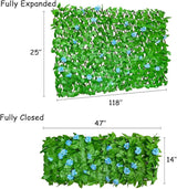 GLANT Expandable Fence Privacy Screen for Balcony Patio Outdoor,Decorative Faux Ivy Fencing Panel,Artificial Hedges (Single Sided Leaves) (2, Blue Flowers)