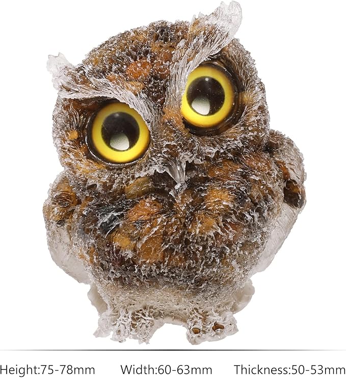 Nupuyai 3 inches Orgone Resin Crystal Chips Tumbled Stone Owl Statue, Mini Hand Carved Stone Crystal Animal Figurines for Tabletop Indoor Outdoor, Tiger's Eye
