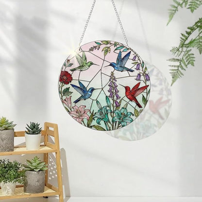 Birds Window Hanging Suncatcher, Decorative Suncatchers Window Wall Art, Wildflower Hummingbird Sun-Catchers for Windows Doors Home Decoration, Housewarming, Festival, Birthday Gift for Women