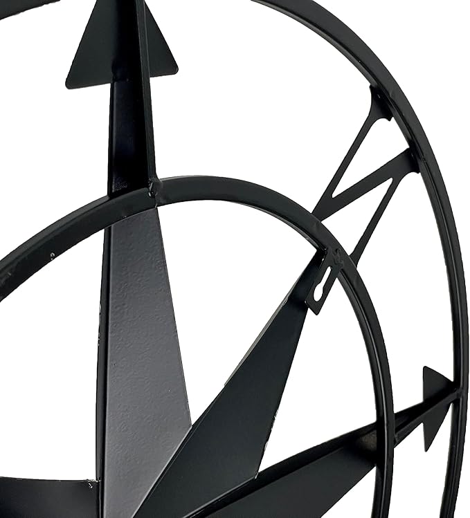 Zeckos Distressed Metal Nautical Compass Rose Wall Décor - Rustic 20-Inch Diameter Hanging Art with Vintage Black Enamel Finish - Perfect for Indoor and Outdoor Display