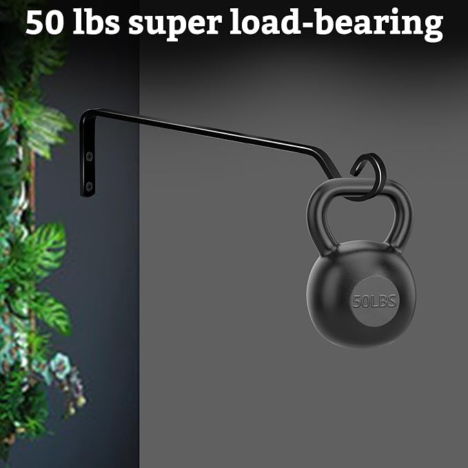 2pcs Wall Mounted Plant Hanger, Indoor/Outdoor Decorative Hook for Hanging Plants, Windchime, Baskets – Rustic Iron Plant Holder, Ideal Wall Décor, Ceiling Hooks for Indoor Garden- (12in black)