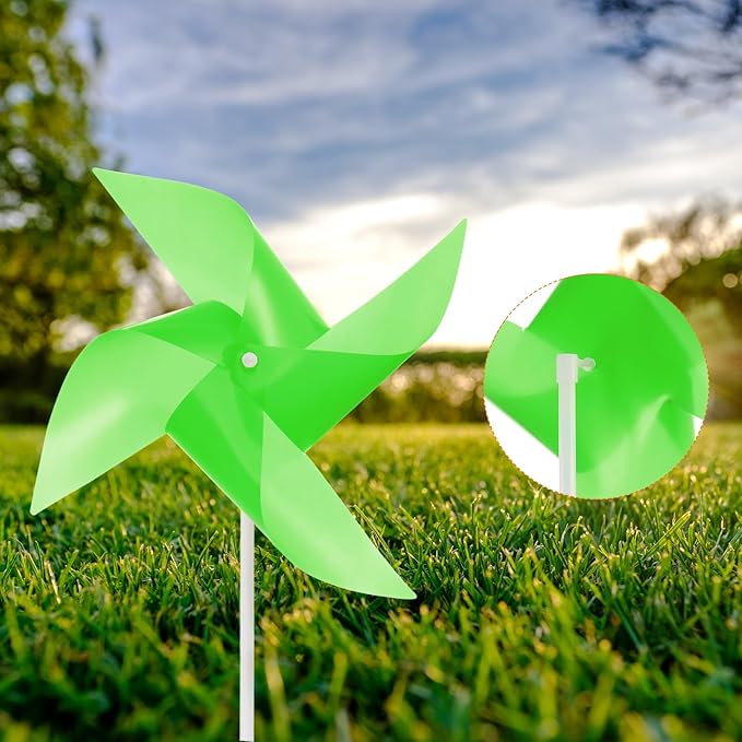 HARFINGTON 50pcs Windmills for The Yard Garden 15.7" x 9.1" 4 Leaves Pinwheels Wind Mills Spinners Windproof Waterproof Bird Devices with Stakes for Patio Decor, Green