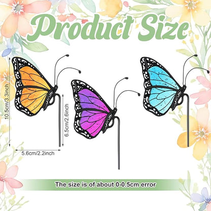 Geelin 3 Pcs Stained Glass Butterfly Suncatcher Flower Pot Decoration Metal Plant Pot Hangers Colorful Butterfly Garden Yard Suncatcher Decor Indoor Outdoor Home Decor