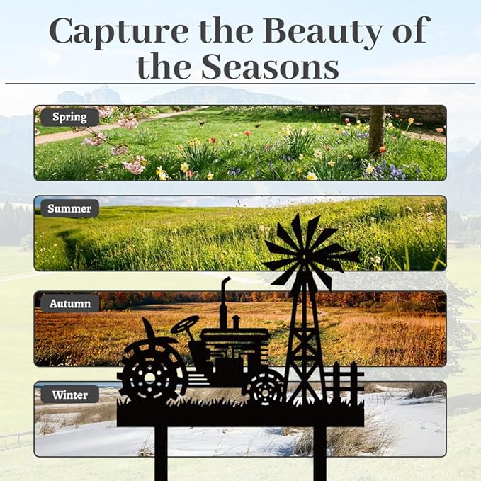 WADORN Farms Tractors Windmills Metal Decorative Stakes, Black Tractors Outdoor Statues Silhouette Funny Rustic Farm Gifts Farmhouse Ornaments for Farm Yard Art Garden Patio Backyard Lawn Decors