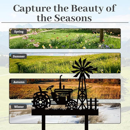 WADORN Farms Tractors Windmills Metal Decorative Stakes, Black Tractors Outdoor Statues Silhouette Funny Rustic Farm Gifts Farmhouse Ornaments for Farm Yard Art Garden Patio Backyard Lawn Decors