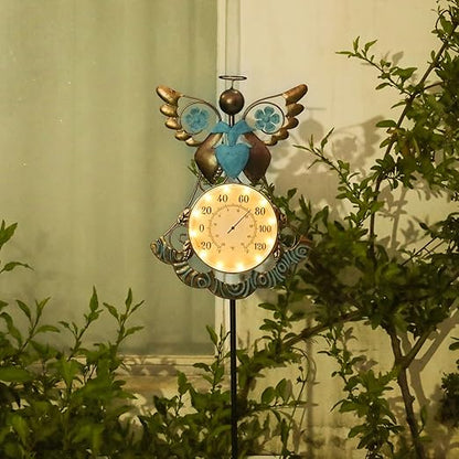 MUMTOP Outdoor Thermometers for Patio-Indoor Outdoor Wall Thermometer - Solar Led Light Angel Outside Decorative Temperature for Home or Garden Decor