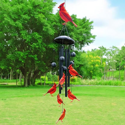 Cardinal Wind Chimes for Outside, Black Metal Windchimes Outdoors, Cardinals Gifts for Women/Men, Garden/Yard Decor, Memorial/Birthday Gifts for Grandma/Mom, Durable Chimes for Outdoors