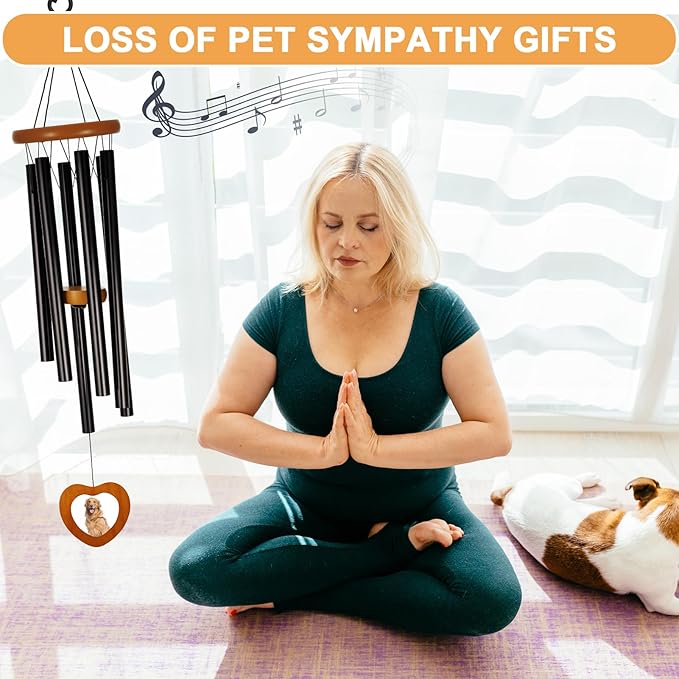 Pet Memorial Wind Chimes Outdoor for Loss of Dog with Photo Frame Personalized Sympathy Wind Chime Sympathy Bereavement Gift in Memory for Pet Loss