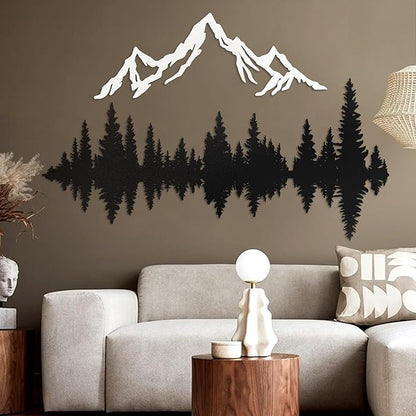 Royxen Metal Mountain Wall Art 48" x 40", Mountain Wall Decor, Art Wall Hangings for Living Room, Bedroom, Black and White, 40 Inch Long