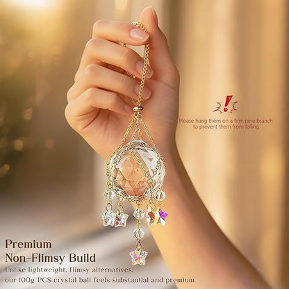 H&D HYALINE & DORA 2 Pack Hanging Crystal Ball Suncatchers 40mm with Crystals Star Charm Rainbow Maker for Indoor Window Home Garden Wedding Christmas Decor