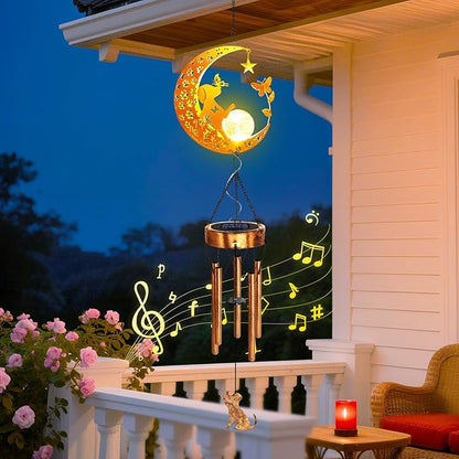 Solar Moon Dog Wind Chimes for Outside, Dog Lover Gifts for Mom Women Men Birthday Mothers Day, Hanging Outdoor Decor Cracked Glass Ball Memorial Wind Chimes for Garden Patio Porch