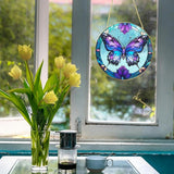 Butterfly Stained Glass Window Hanging, 7.8" Hand-Painted Sun Catcher Glass Panel Wall Art Decor with Chain, Butterfly Gifts for Women Mom Grandma, Outdoor Indoor Art Decor for Home Garden