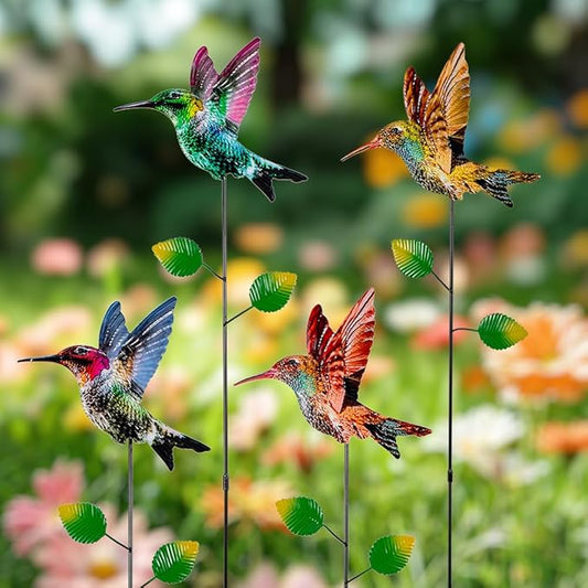 4 Pack Hummingbird Decorative Garden Stakes,Waterproof Garden Decor for Outside,Metal Yard Art Spring Decor for Outdoor Porch Lawn Pathway