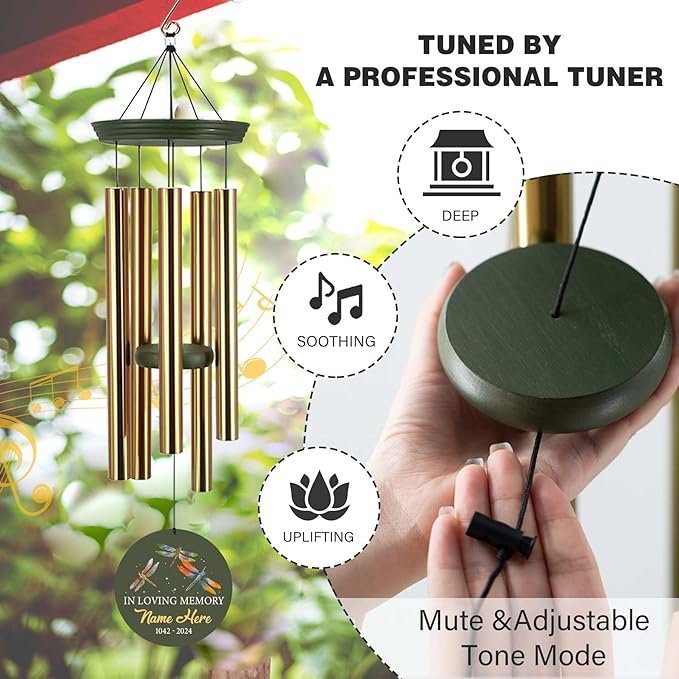 ASTARIN Memorial Dragonflies 36" Wind Chimes, Personalized Name Sympathy Wind Chime, in Memory of Loss Mom Loved One, Large Deep Tone Bereavement Windchimes for Patio Clearance(Produced in USA)