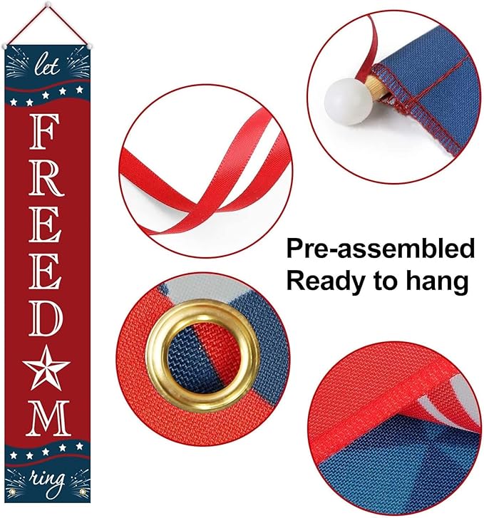 4th of July Decorations - Patriotic Decorations for Independence Day - Happy Fourth of July Deals and Let Freedom Ring Hanging Flags Bunting Banners Door Porch Sign - Fourth of July Party Supplies