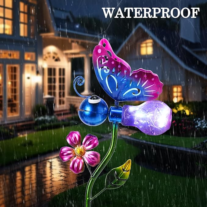 Bshine Solar Butterfly Outdoor Garden Decorative Lights, Waterproof Metal Stake Solar LED Lights Garden Decor Backyard, Pathway, Path, Lawn Ornaments for Woman Mom, Valentine's Day Outdoor Decor