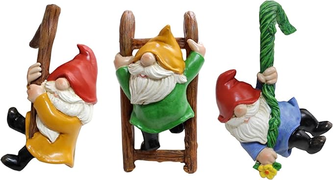 Set of 3 Cartoon Dwarf Pot Hangers - Climbing Ladder Figurines, Garden Patio Balcony Wall Decor, Hanging Ornaments for Flower Pot Edges, Perfect Festive & Special Occasion Gift