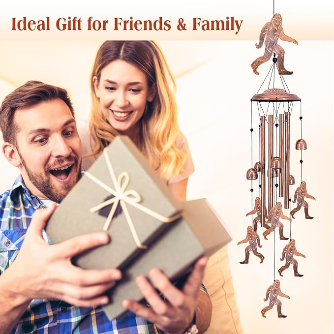 Bigfoot Wind Chimes Outdoor Big Foot Sasquatch Gifts for Men Women Mom Dad Birthday Unique Gardening Gifts Metal WindChimes for Outside/Indoors, Lawn, Patio, Home, Yard Decor, Garden Decorations
