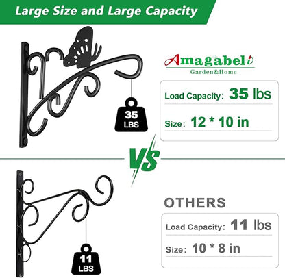 AMAGABELI GARDEN & HOME 4 Pack Hanging Plant Brackets Outdoor 11 inch Metal Fence Wall Plant Hanger Hooks for Hanging Flower Baskets Bird Feeders Lanterns Wind Chimes Rust-Resistant Black
