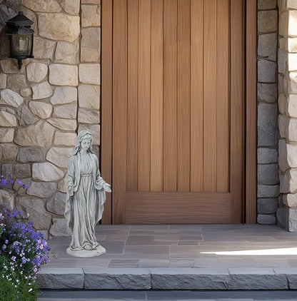 LuxenHome Virgin Mary Statue Outdoor, 30'' Religious Garden Statue, Blessed Mother Outdoor Statue, Outdoor Statue, Garden Sculptures, Outdoor Yard Decorations, Gray