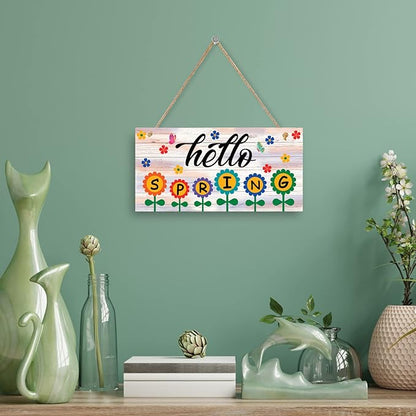 Hello Spring Sign – Hanging Farmhouse Wall Decor for Front Door, Kitchen, Living Room, Patio – Butterfly Indoor & Outdoor Holiday Decoration – House Warming Gifts New Home (Hello Spring 02)