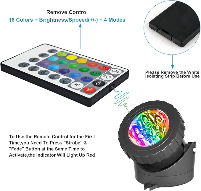 T-SUN Submersible LED Pond Lights, Color Changing Underwater Spotlights with Remote & Memory, IP68 Waterproof for Fish Tank, Aquarium, Garden Fountain, Pool(3 Light Heads)