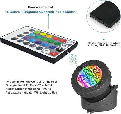 T-SUN Submersible LED Pond Lights, Color Changing Underwater Spotlights with Remote & Memory, IP68 Waterproof for Fish Tank, Aquarium, Garden Fountain, Pool(3 Light Heads)