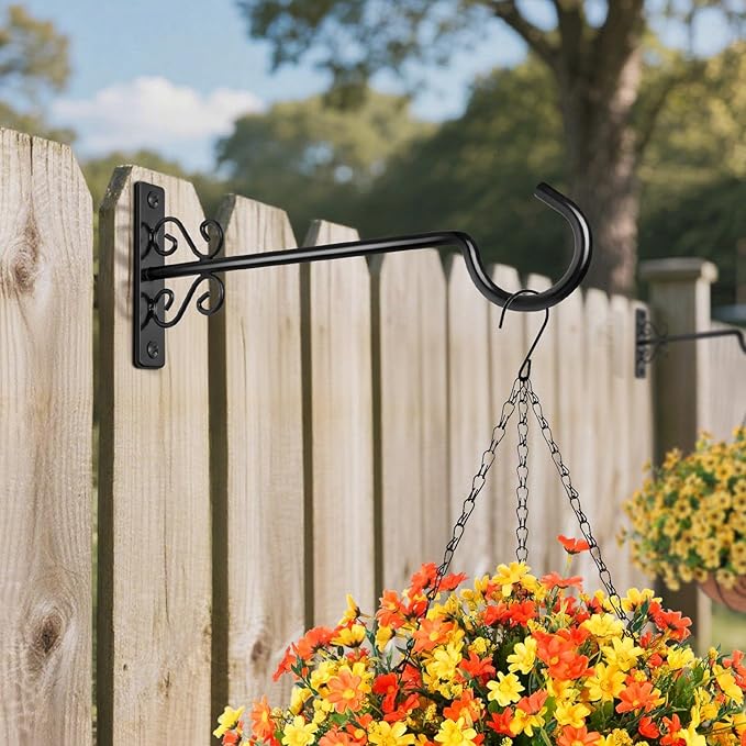 BOLITE Plant Hangers, 12 Inch Hanging Plant Brackets Outdoor or Indoor, Wall Hooks for Hanging Hummingbird Feeders, Bird Feeders, Planters, Lanterns, Wind Chimes, 2 Pack, Black, Gifts for Women Men